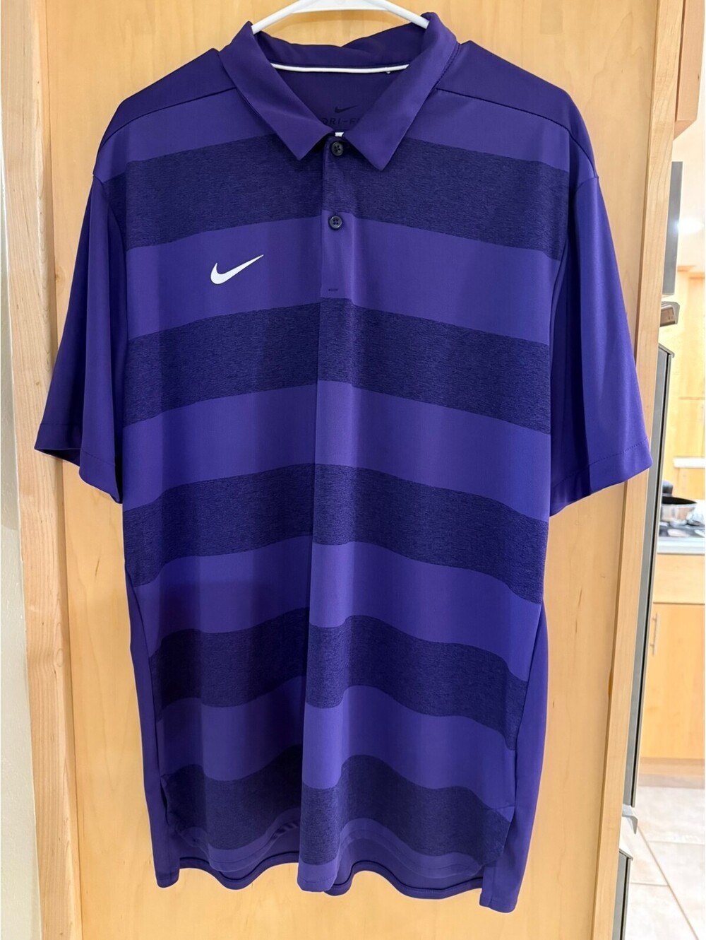 Nike Golf Dri-FIT Polo Shirt Mens XL Purple Striped Performance Short Sleeve